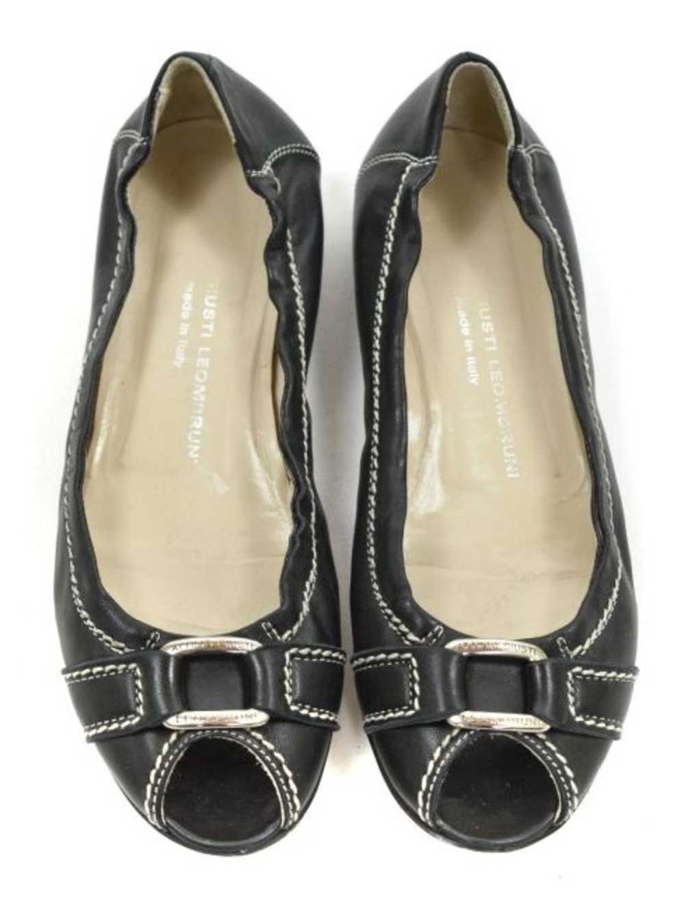 AGL Attilio Giusti Leombruni Brown Leather Peep Toe Scrunch Ballet Flats 38.5